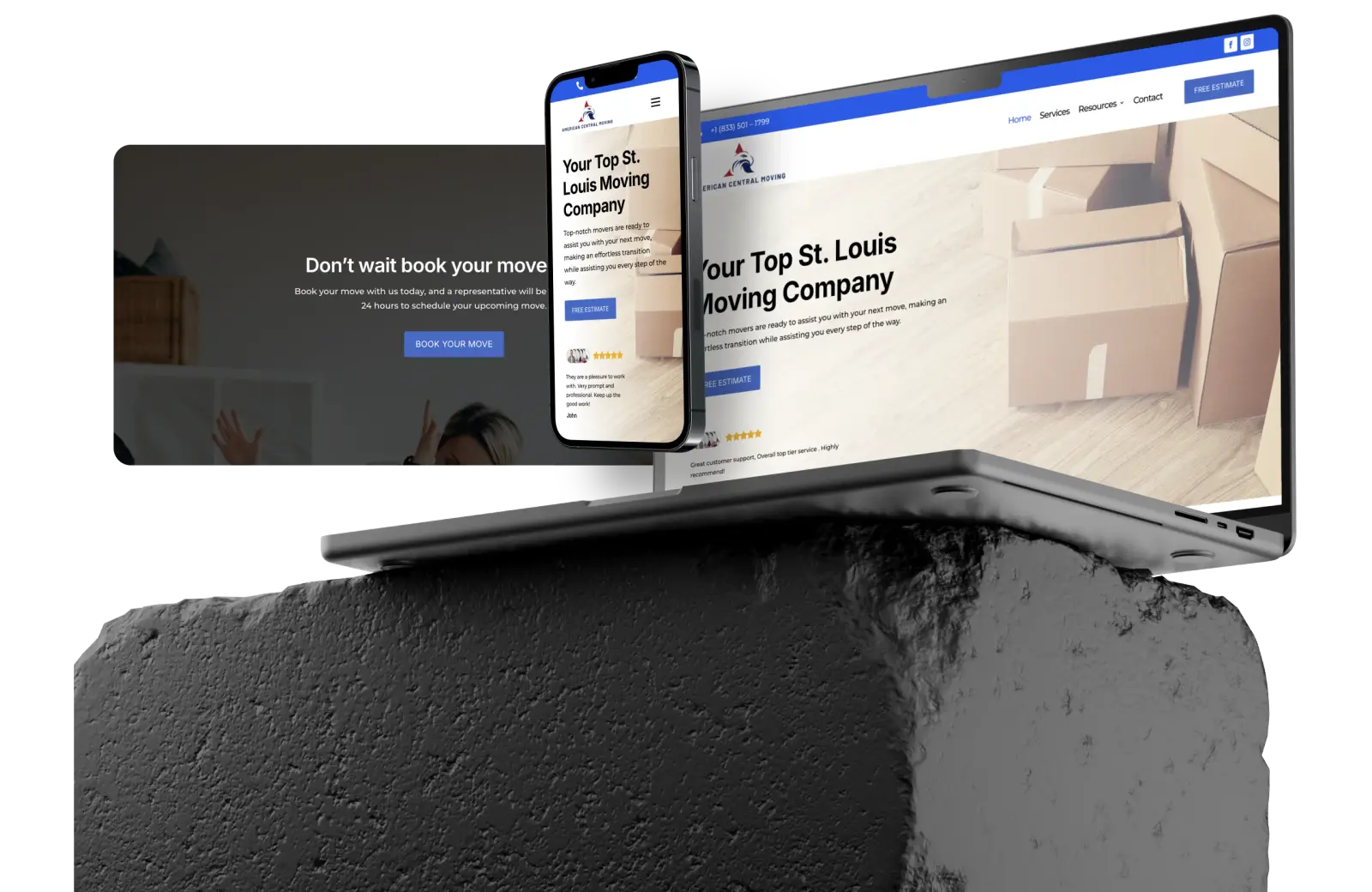 Website on a laptop and phone