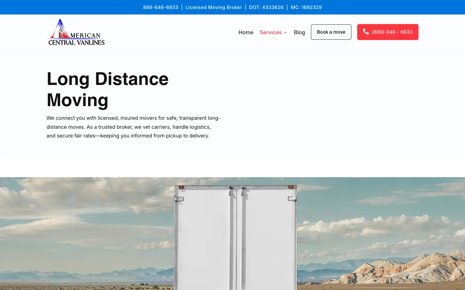 Long-distance moving service page