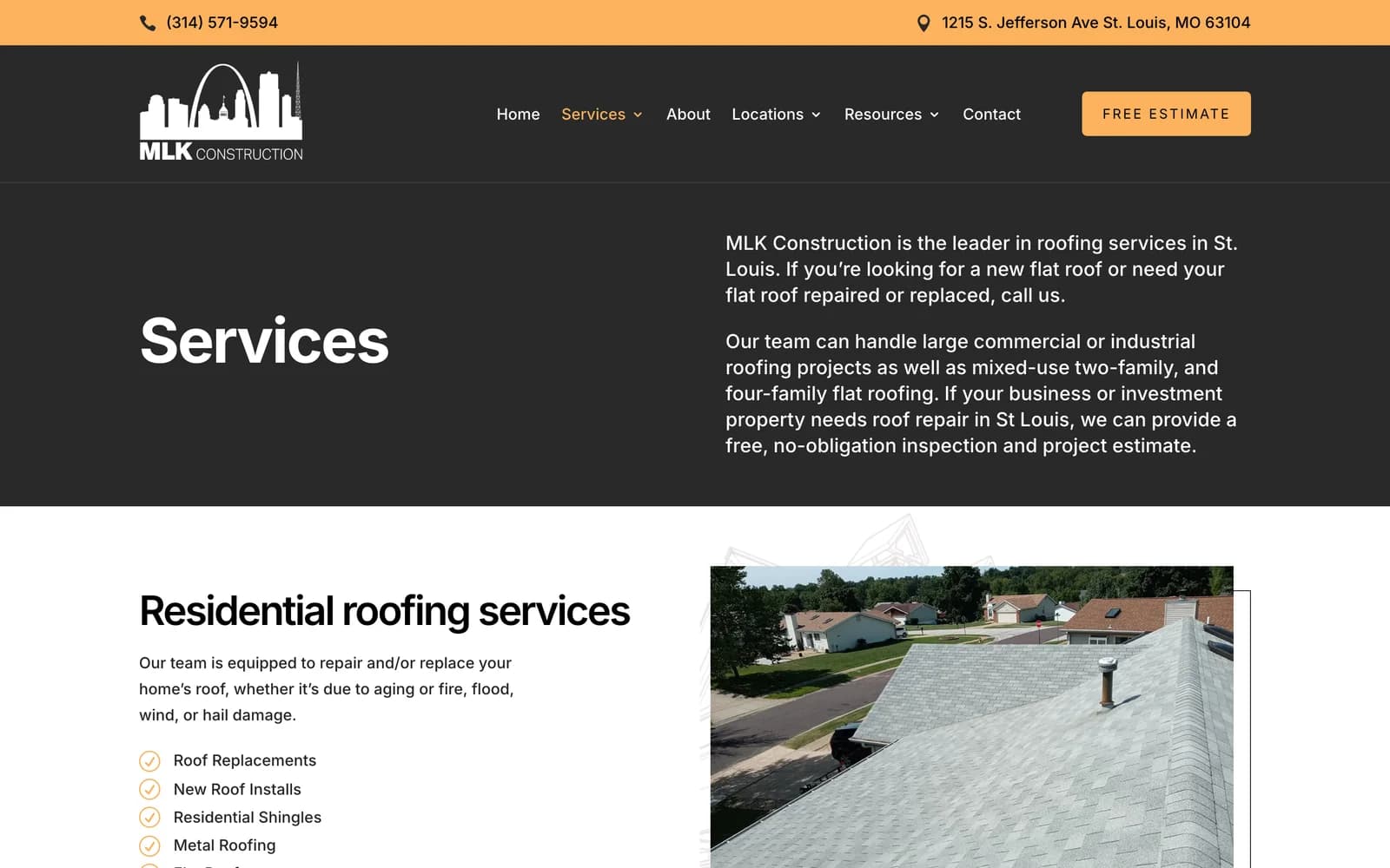 Roofing services page