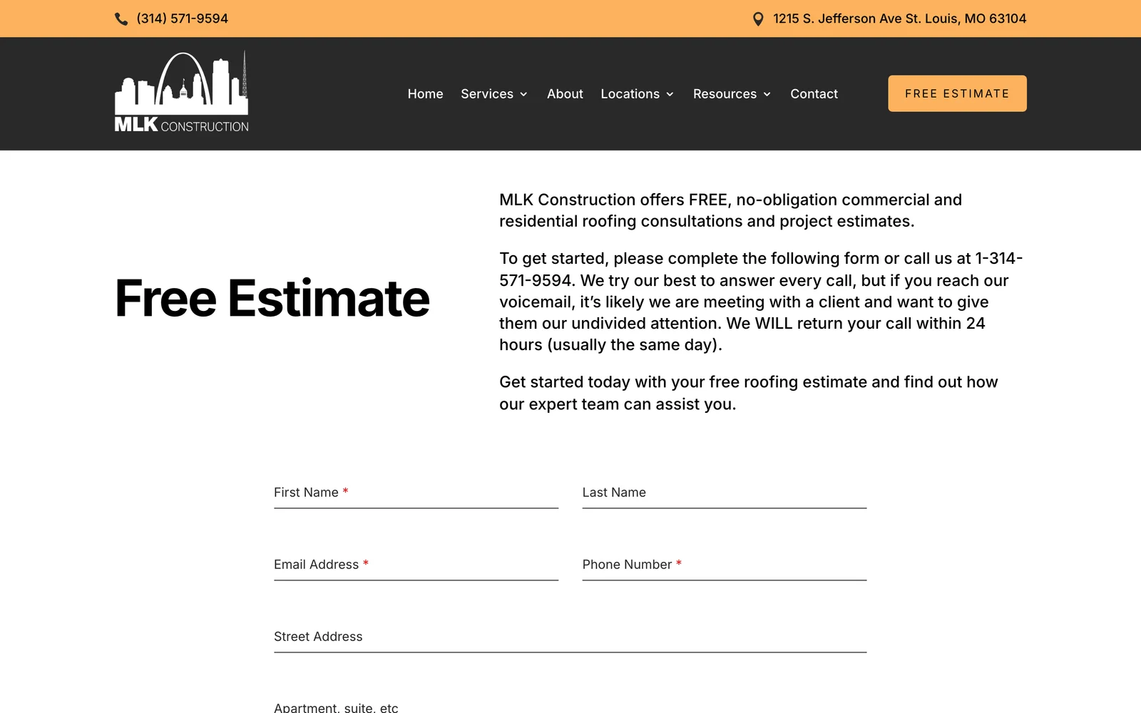 Free estimate page