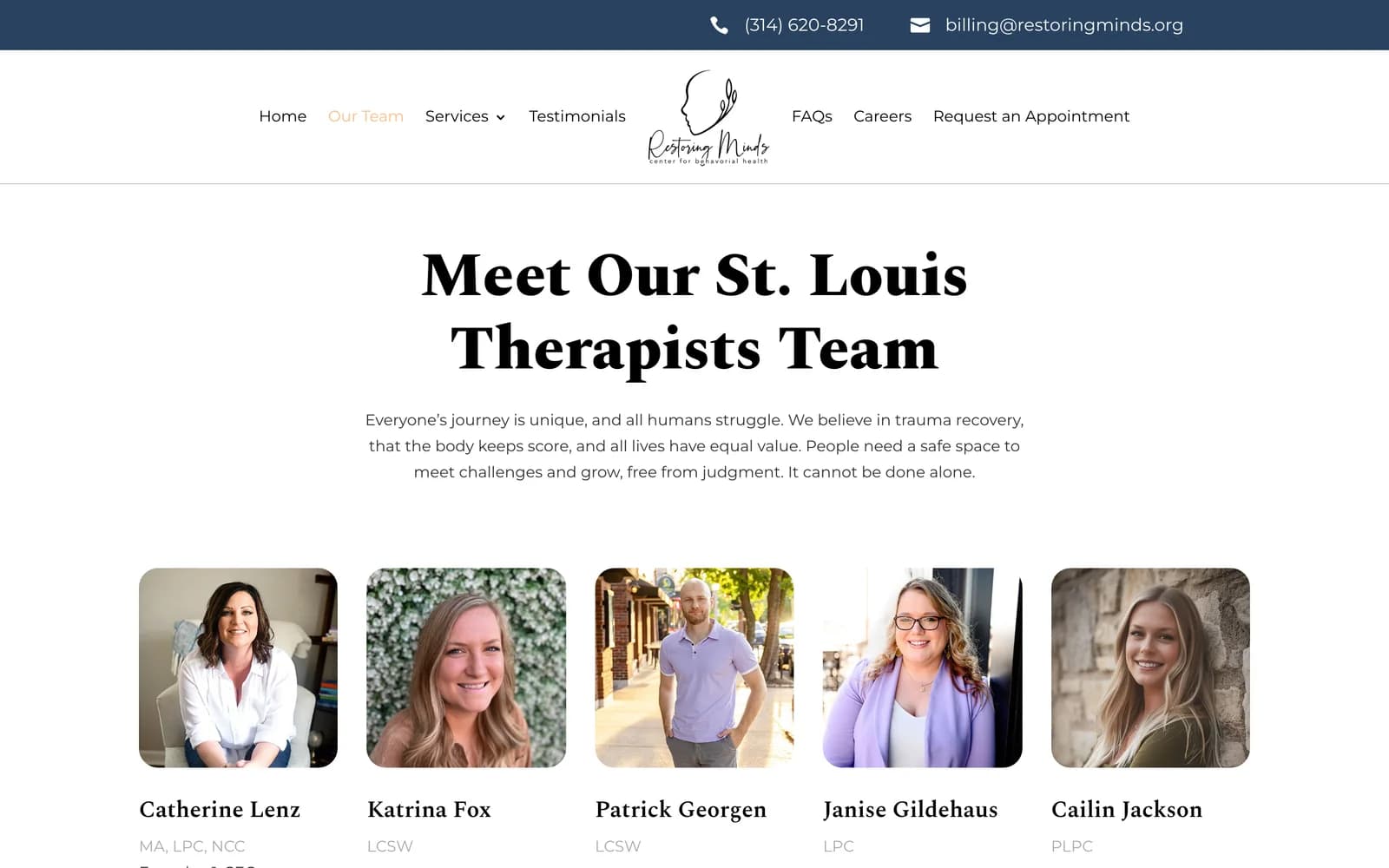 Our therapists page