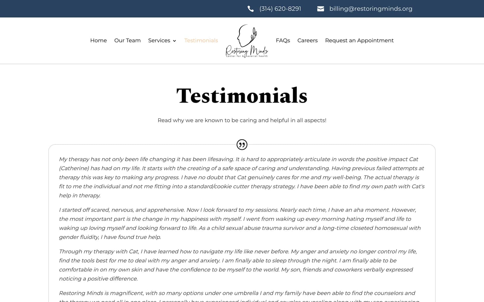 Testimonials page