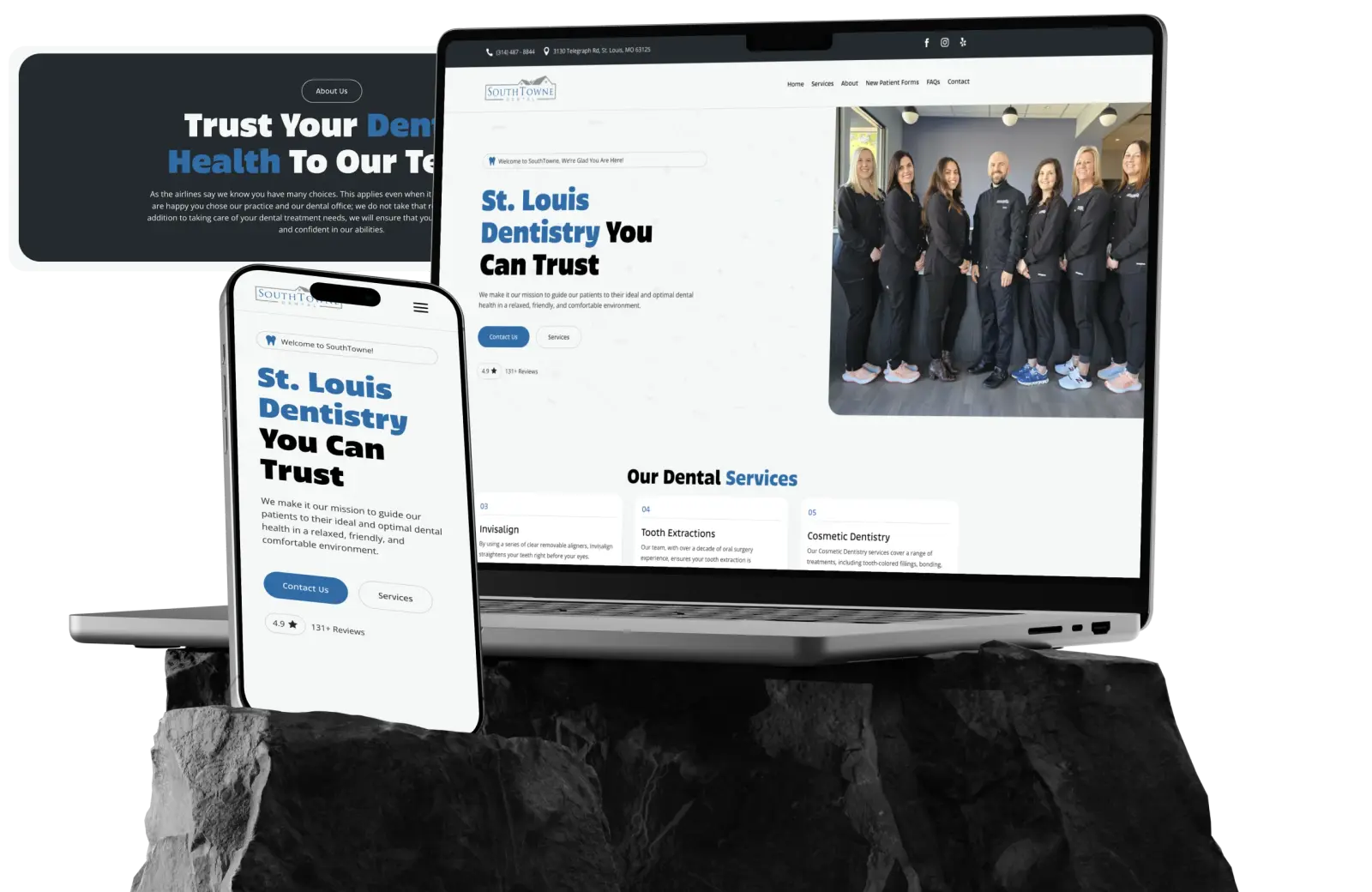 Website on a laptop and phone