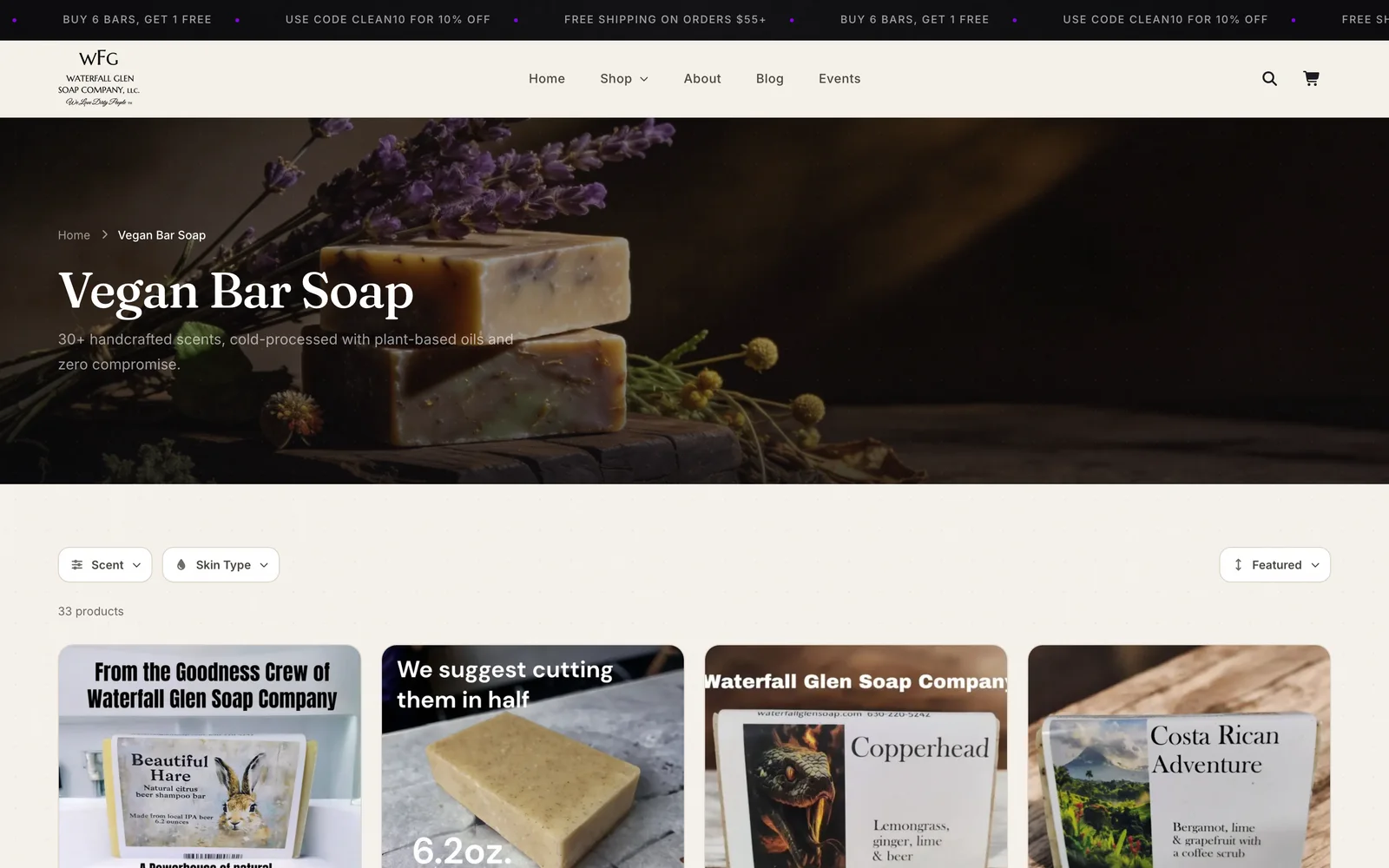 Bar soap collection page