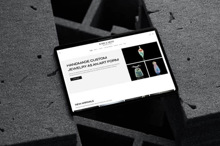 A construction companies website design on an iPad.