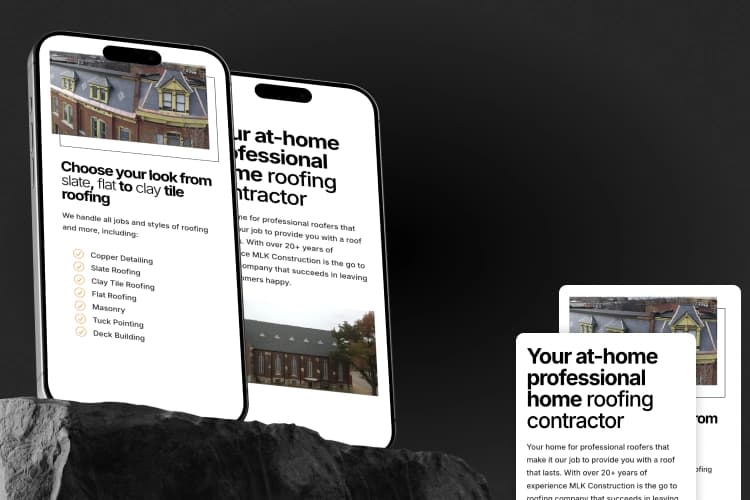 A construction websites UI/UX elements on an iPhone.