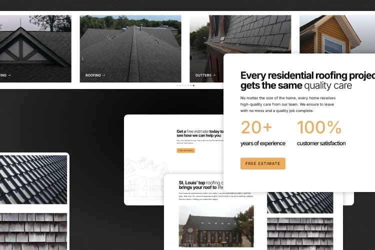 A construction companies website UI/UX elements stacked on top of each other.