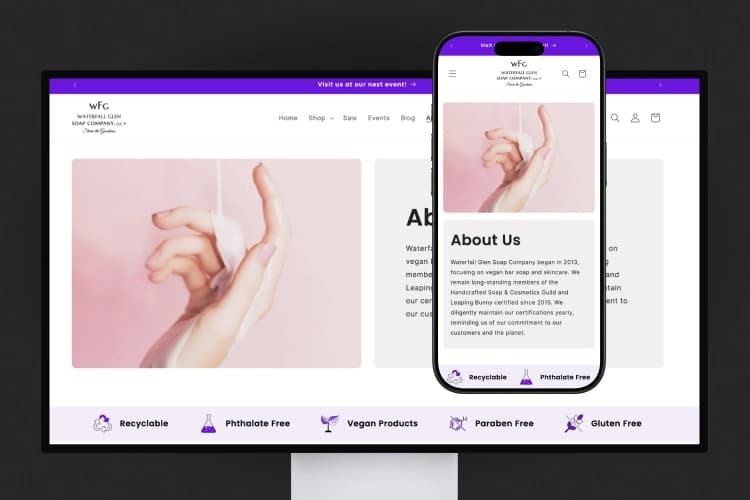 An online cosmetic ecommerce website's UI/UX on desktop and mobile.