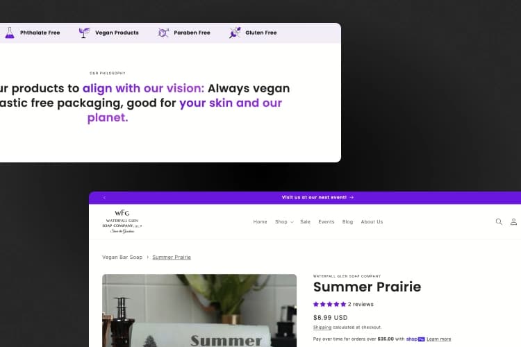 A cosmetic website's UI/UX elements.
