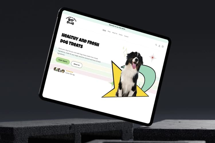 An online ecommerce pet food sellers website on an iPad.