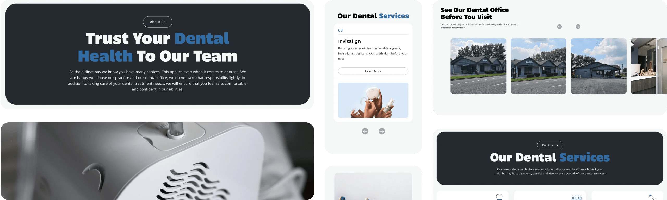 SouthTowne Dental UI website redesign elements in a grid