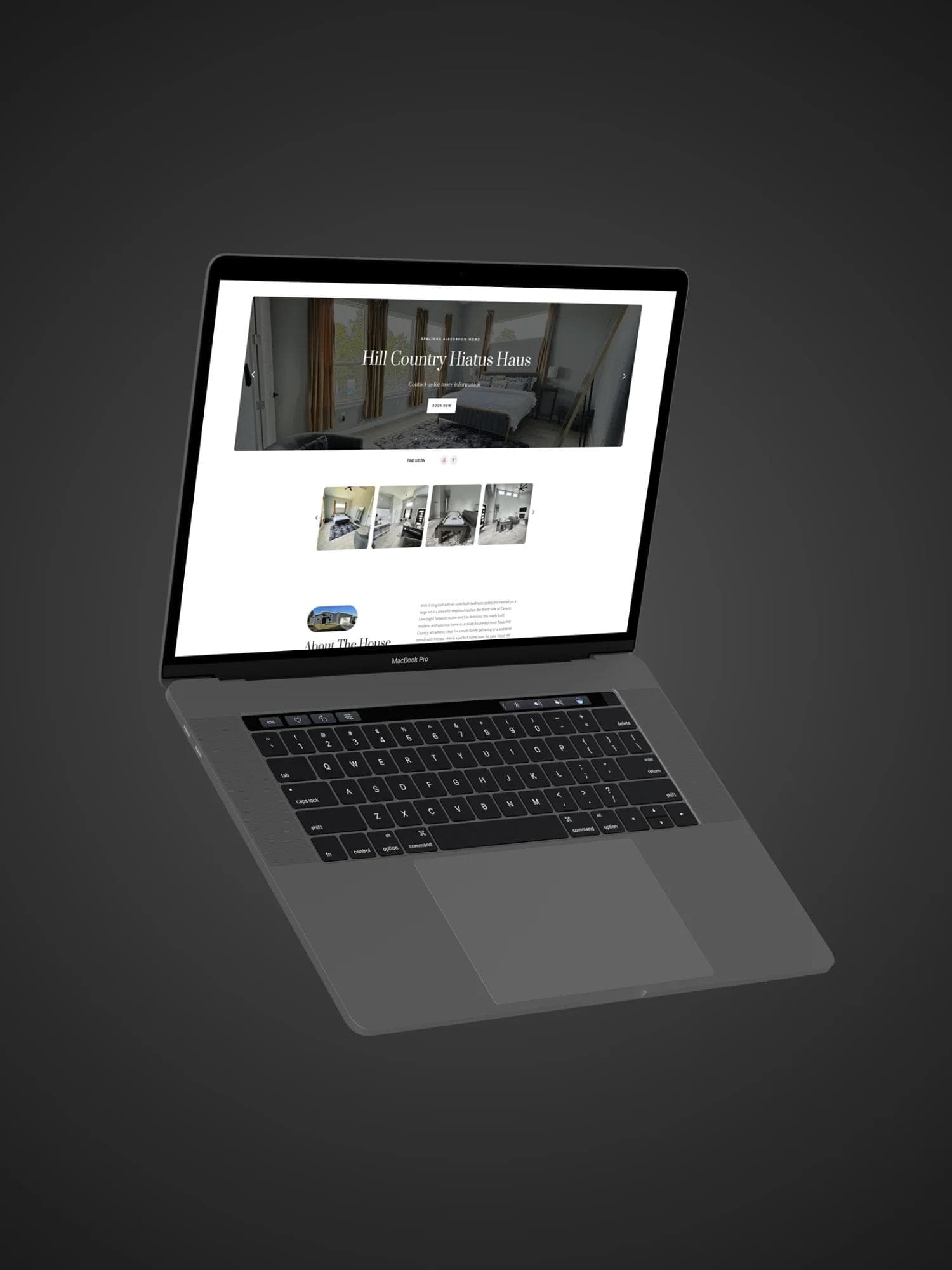 Hill Country Hiatus Haus website on a laptop.