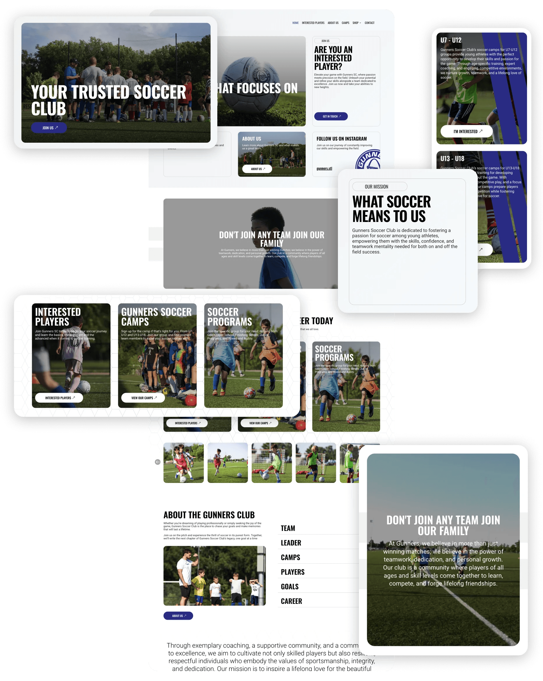 Gunners SC website redesign user interface and experience elements.