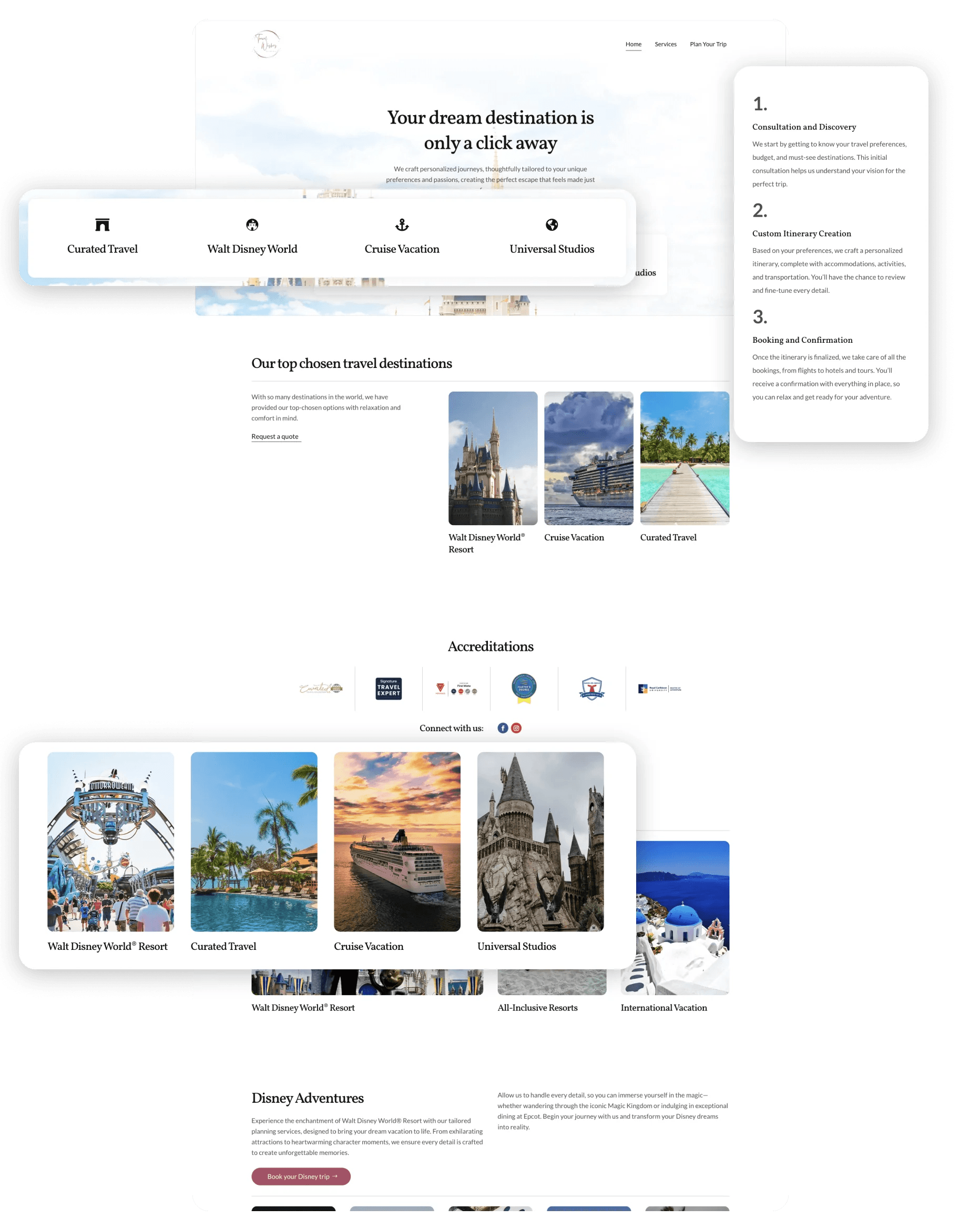 Travel Wishes By April UI/UX design elements stacked on top of one another.