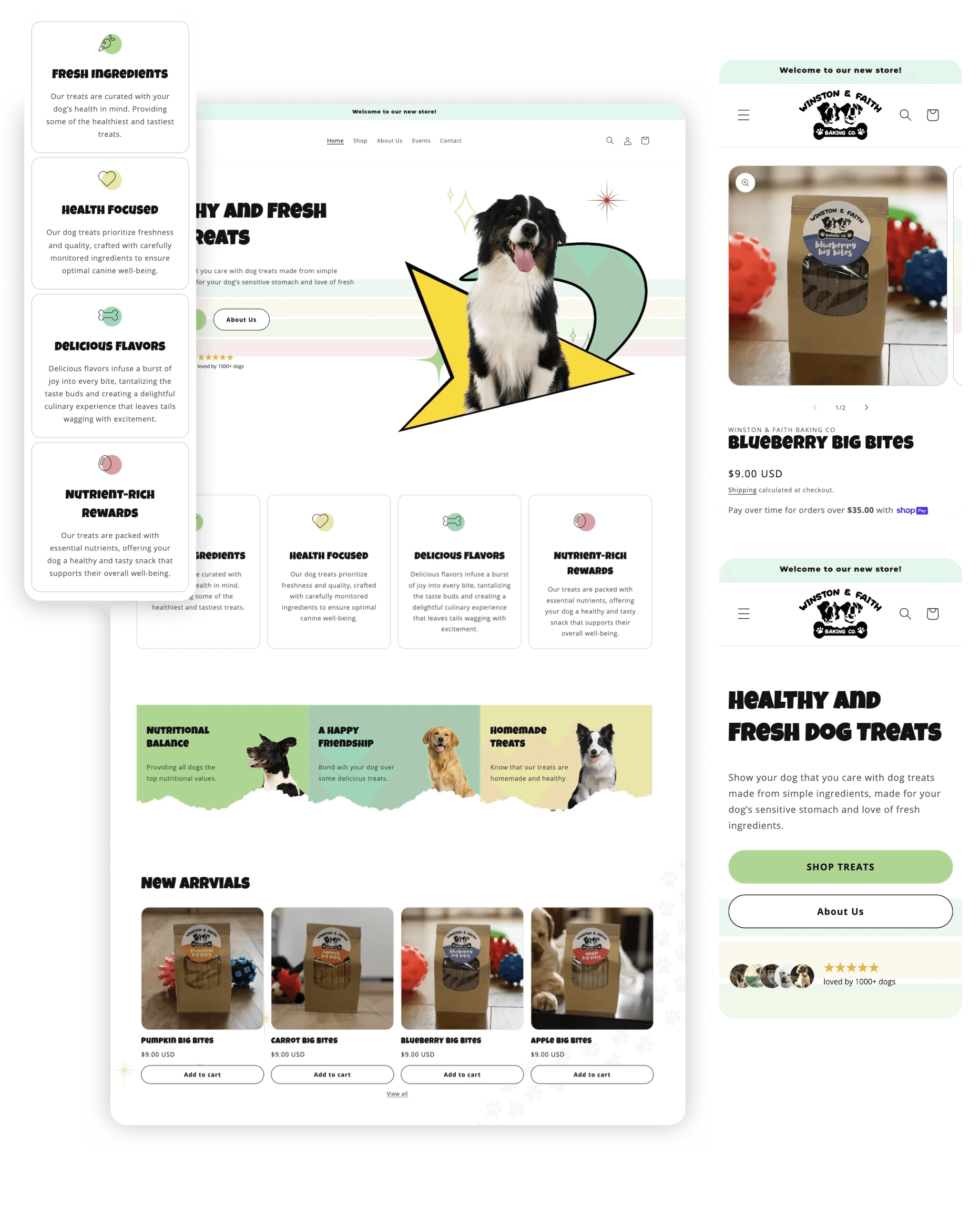 Winston & Faith Baking Co. UI elements for their e-commerce website design.