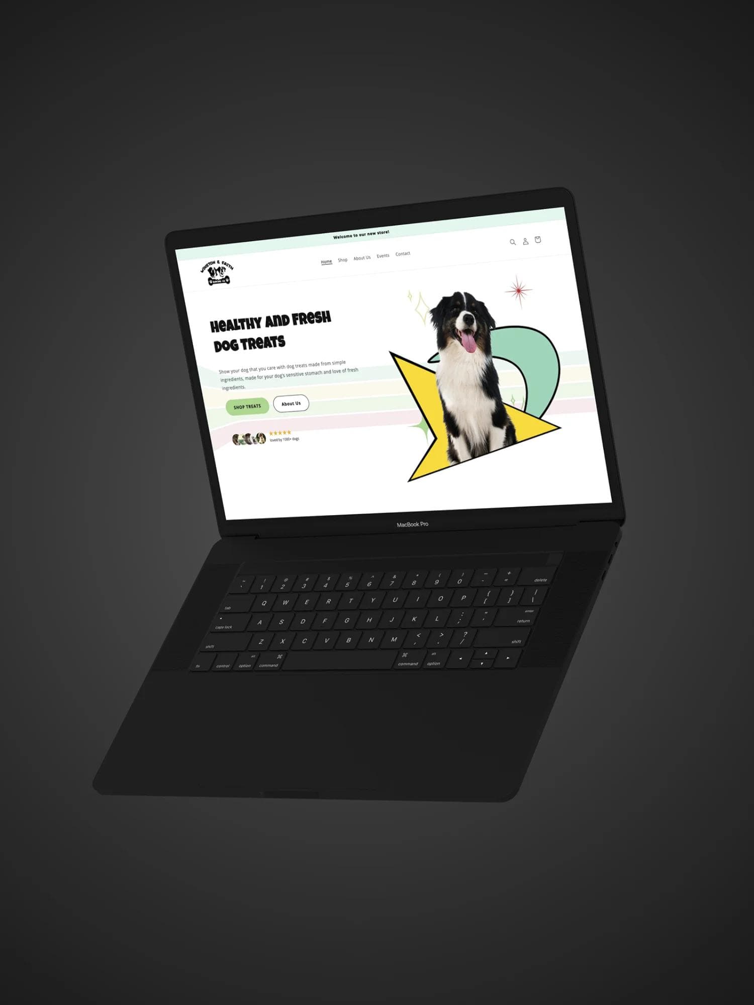 Winston & Faith Baking Co. website on a floating laptop