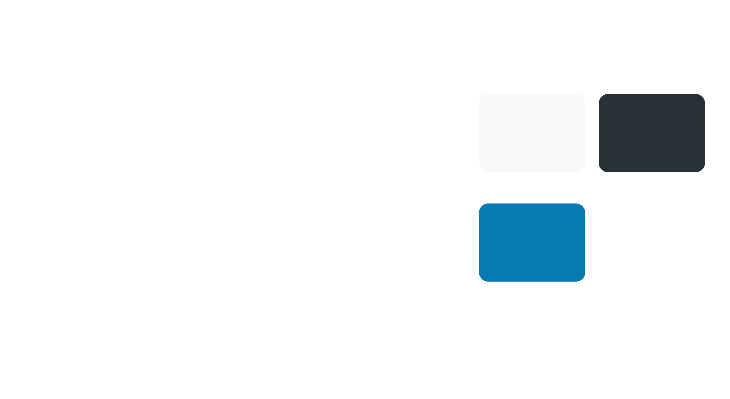 Bruna and Open Sans fonts next to a white, dark grey, and light blue color palette.