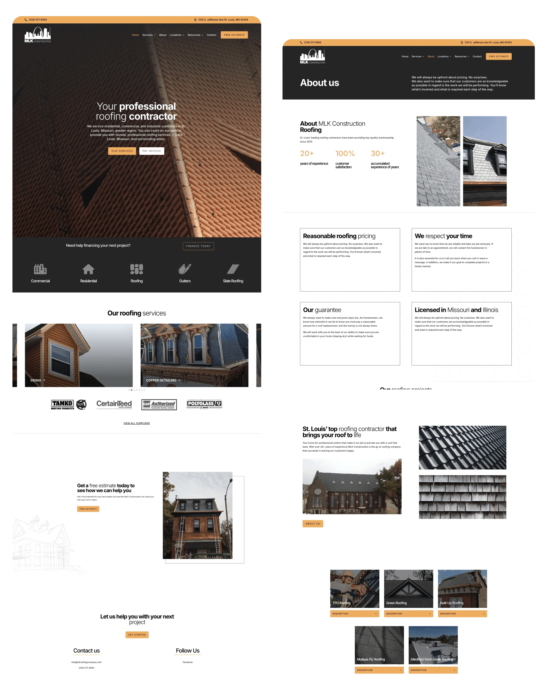 MLK Construction website redesign UI elements