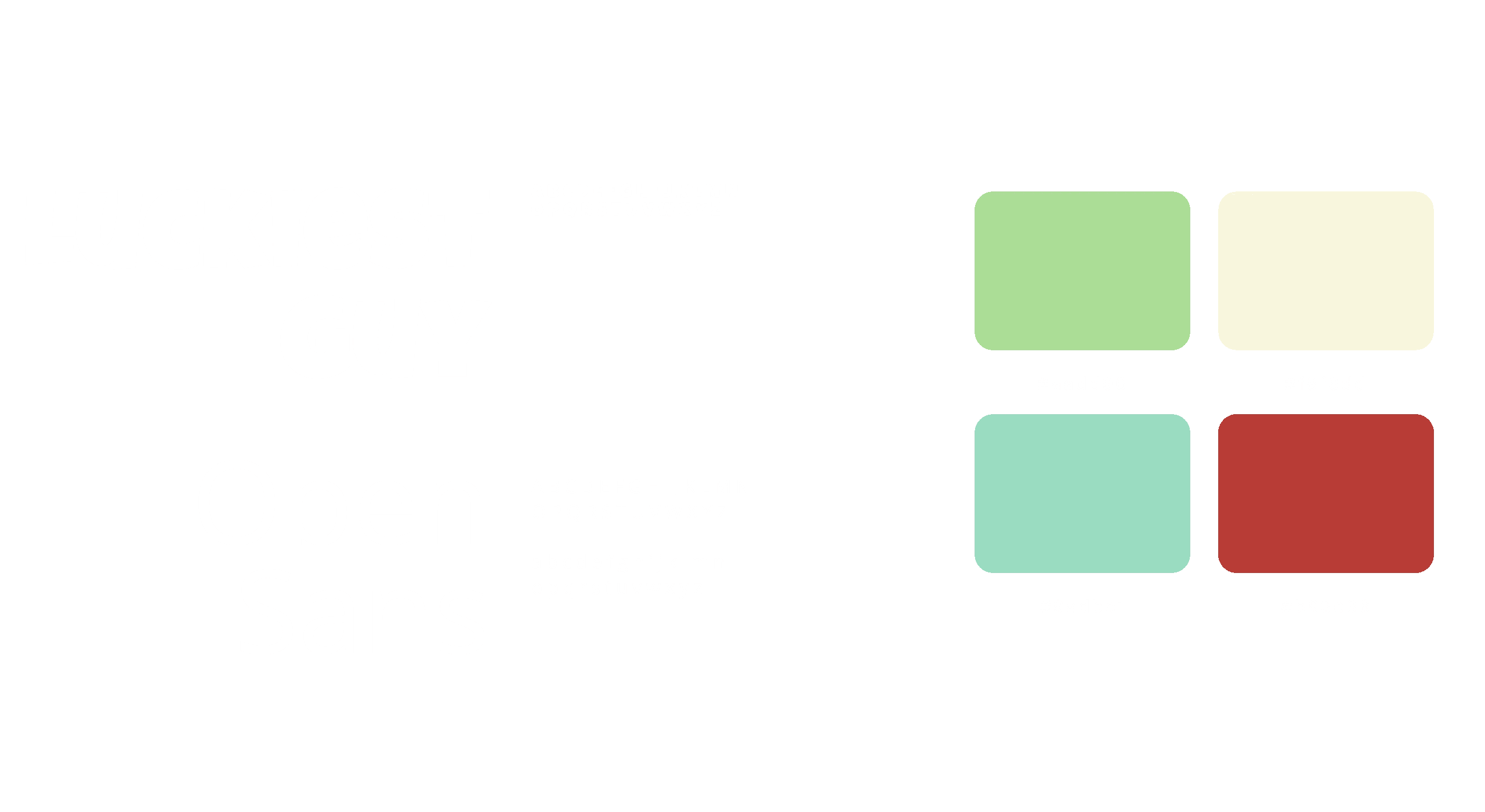 Luckiest Guy and Open Sans fonts next to a light green, light yellow, light blue, and dark red 70s style color palette.
