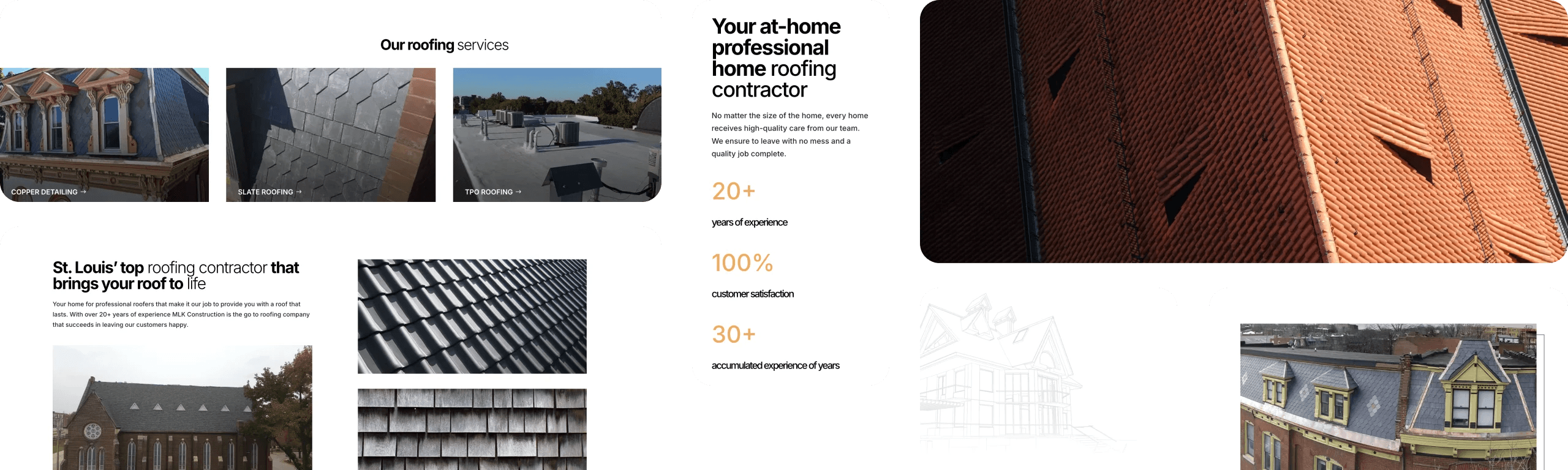 MLK Construction website redesign UI elements.