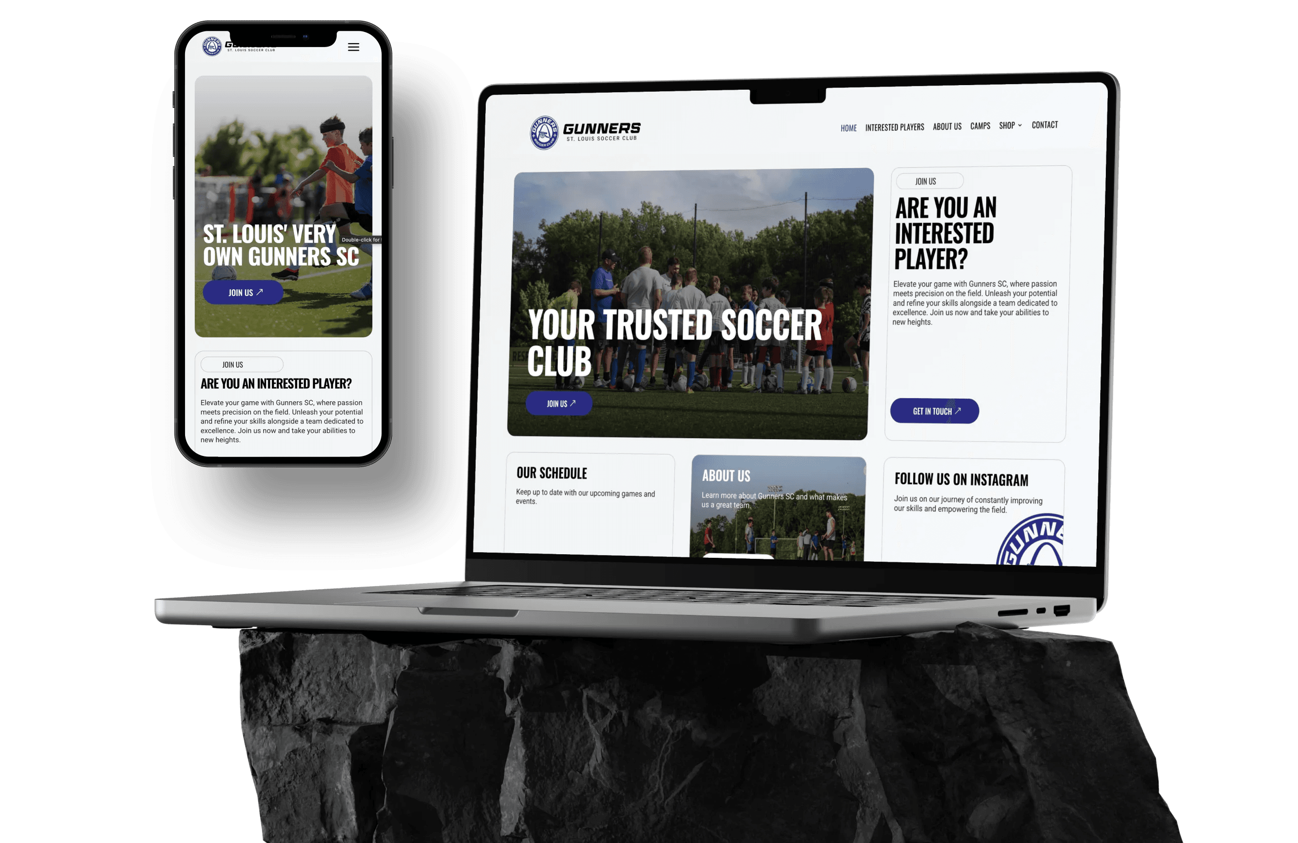 Gunners SC website redesign view on a laptop and iPhone.